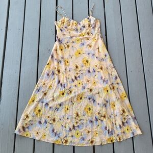 Petal and Pup‎ Yellow Floral Midi Dress XL Bustier Bodice A-line Silhouette